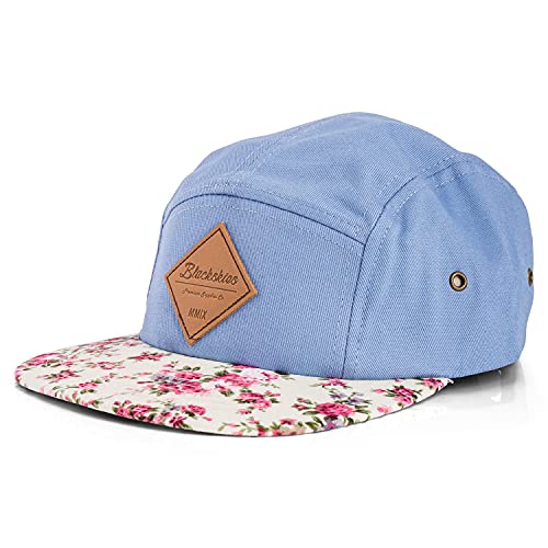 Blackskies® Sakura Vol. II 5-Panel Cap | Camp Damen Herren Baseball Mütze Kappe Surfer Kirschblüten Snapback Strapback Floral Blau von Blackskies