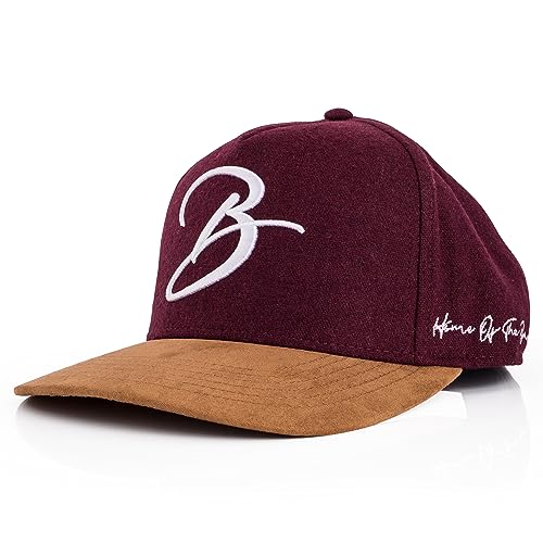 Blackskies® Script Baseball Cap | Unisex Luxury Premium Snapback Hat Mütze Kappe Flanell Synthetischer Wildleder Schirm Suede Weinrot von Blackskies