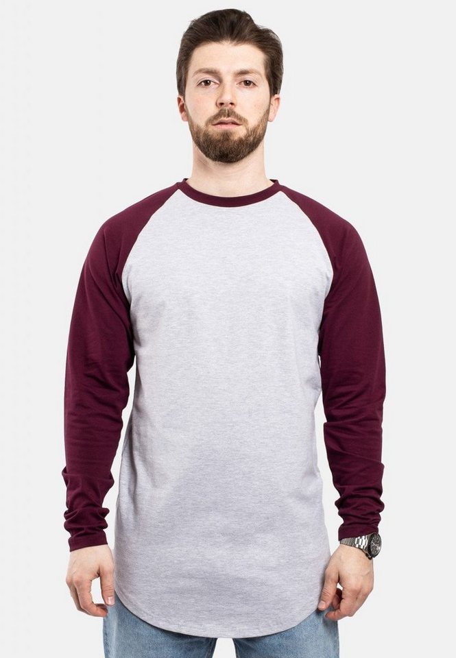 Blackskies T-Shirt Baseball Longshirt T-Shirt Aschgrau-Burgundy Medium von Blackskies