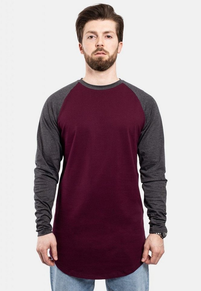 Blackskies T-Shirt Baseball Longshirt T-Shirt Burgundy-Charcoal Medium von Blackskies