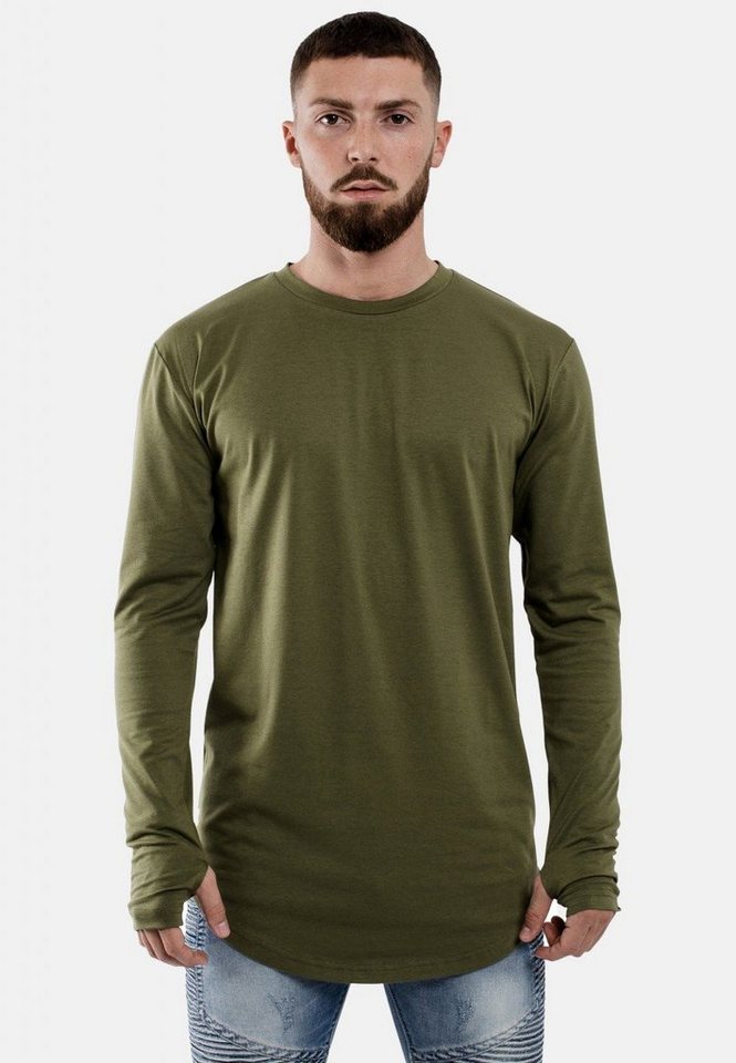 Blackskies T-Shirt Round Langarm Longshirt T-Shirt Olive Small von Blackskies