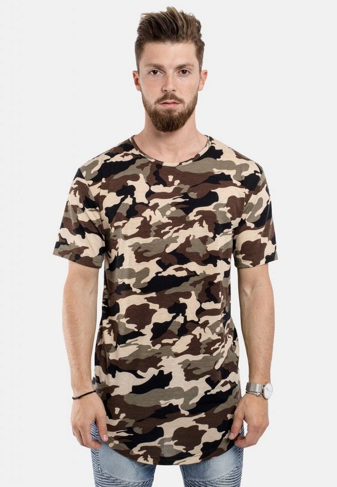 Blackskies T-Shirt Round Longshirt T-Shirt Camo Woodland Small von Blackskies