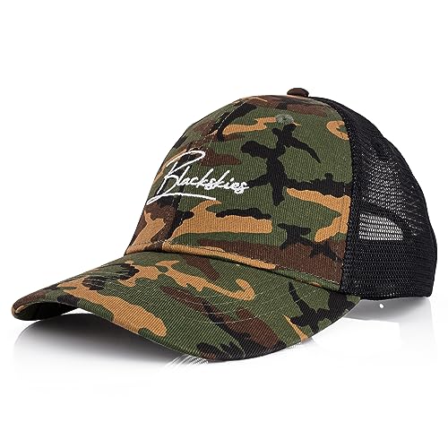 Blackskies® Tango Trucker Cap | Herren Damen Schirm Premium Snapback Trucker Mütze Military Camouflage Basecap Kappe Grün Cap - Männer Frauen Unisex Streetwear Outdoor Sommer Freizeit von Blackskies