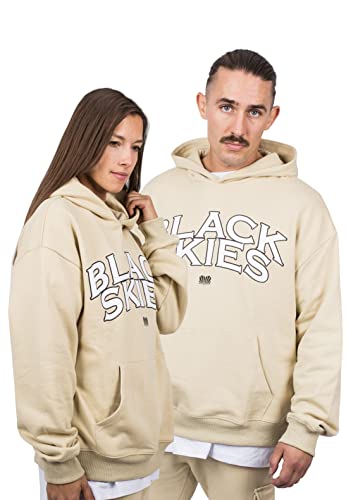 Blackskies Team Oversize Heavyweight Hoodie Sweater | Streetwear Luxus Pullover Herren Damen Sweater Sweatshirt Pulli mit Flock - Beige-Schwarz - X-Large von Blackskies