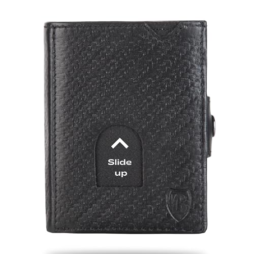 Blade® Kartenetui Herren I 6-8 Kartenhalter I Leder Kreditkartenetui mit RFID Schutz I Mini Wallet I Karten Portemonnaie I Credit Card Holder Wallet I Herren Geldbörse I Carbon Schwarz von Blade