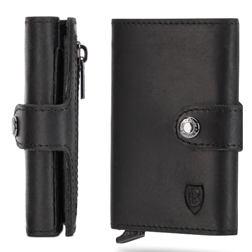 Blade® Kartenetui Herren mit Münzfach I 6-8 Kartenhalter I Leder Kreditkartenetui mit RFID Schutz I Mini Wallet Pop Up I Karten Portemonnaie I Credit Card Holder Wallet I Geldbörse I Schwarz von Blade