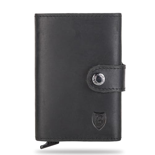 Blade® Kartenetui Herren ohne Münzfach I 6-8 Kartenhalter I Leder Kreditkartenetui mit RFID Schutz I Mini Wallet Pop Up I Karten Portemonnaie I Credit Card Holder Wallet I Geldbörse I Schwarz von Blade