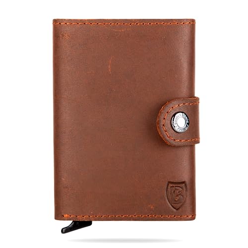 Blade® Kartenetui Herren ohne Münzfach I 6-8 Kartenhalter I Leder Kreditkartenetui mit RFID Schutz I Mini Wallet Pop Up I Karten Portemonnaie I Credit Card Holder Wallet I Geldbörse I Hazelnut von Blade