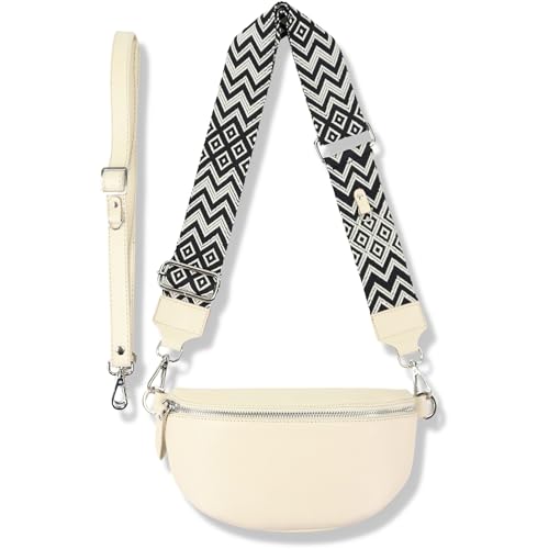 Blade Bauchtasche Damen Echtleder, stylisch Umhängetasche Damen, Crossbody Bag Damen mit 2 abnehmbaren verstellbaren Schultergurten - Brusttasche für Frauen-Creme (Groß/OPT-1) von Blade