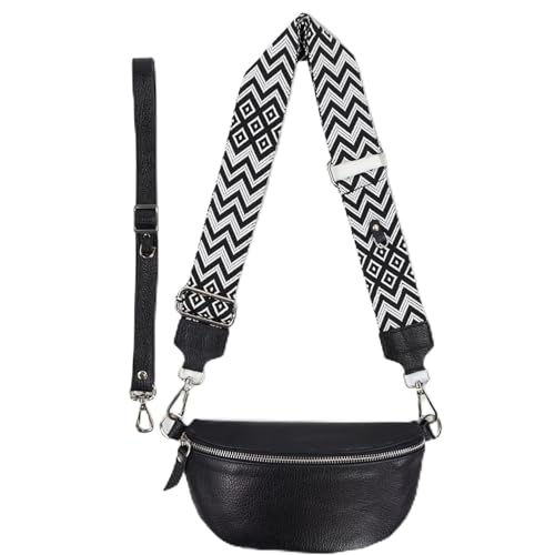 Blade Bauchtasche Damen Echtleder, stylisch Umhängetasche Damen, Crossbody Bag Damen mit 2 abnehmbaren verstellbaren Schultergurten - Brusttasche für Frauen-Schwarz (Mittel/Opt-1) von Blade