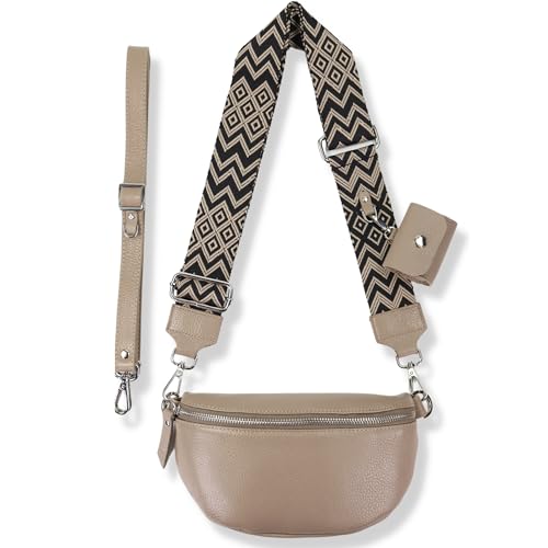 Blade Bauchtasche Damen Echtleder, stylisch Umhängetasche Damen, Crossbody Bag Damen mit 2 abnehmbaren verstellbaren Schultergurten und mit ETUI für Airpods Pro/3-Beige (Groß/Opt-4) von Blade