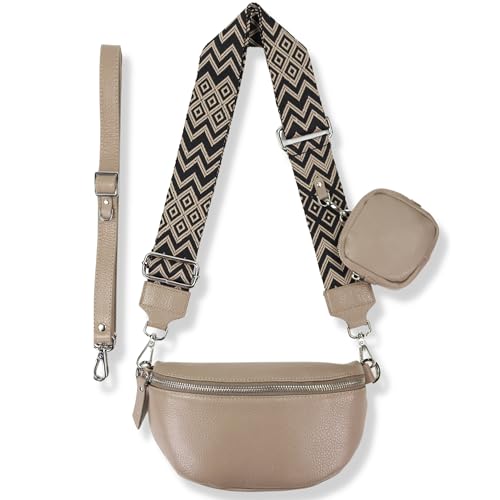 Blade Bauchtasche Damen Echtleder, stylisch Umhängetasche Damen, Crossbody Bag Damen mit 2 abnehmbaren verstellbaren Schultergurten und mit PORTEMONNAIE für Frauen-Beige (Mittel/OPT-5) von Blade