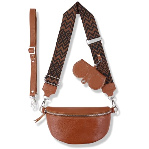 Blade Bauchtasche Damen Echtleder, stylisch Umhängetasche Damen, Crossbody Bag Damen mit 2 abnehmbaren verstellbaren Schultergurten und mit SONNENBRILLEN Etui für Frauen-BRAUN (Groß/OPT-2) von Blade