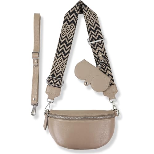 Blade Bauchtasche Damen Echtleder, stylisch Umhängetasche Damen, Crossbody Bag Damen mit 2 abnehmbaren verstellbaren Schultergurten und mit SONNENBRILLEN Etui für Frauen-Beige (Mittel/OPT-2) von Blade