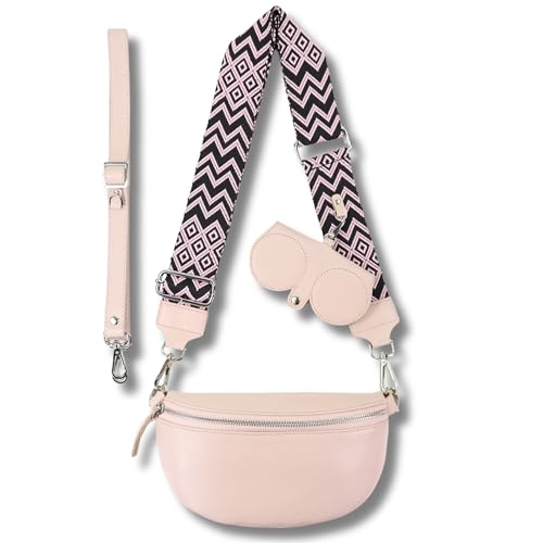 Blade Bauchtasche Damen Echtleder, stylisch Umhängetasche Damen, Crossbody Bag Damen mit 2 abnehmbaren verstellbaren Schultergurten und mit SONNENBRILLEN Etui für Frauen-PINK (Mittel/OPT-2) von Blade