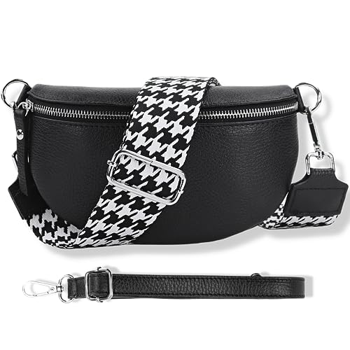 Blade Bauchtasche Damen Echtleder, stylische Gürteltasche Damen mit 2 gemusterten und Leder abnehmbaren & verstellbaren Breiten Gürteln, Crossbody Bag Damen, Hochwertige Brusttasche für Frauen von Blade