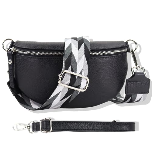 Blade Bauchtasche Damen Echtleder, stylische Gürteltasche Damen mit 2 gemusterten und Leder abnehmbaren & verstellbaren Breiten Gürteln, Crossbody Bag Damen, Hochwertige Brusttasche für Frauen von Blade