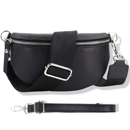 Blade Bauchtasche Damen Echtleder, stylische Gürteltasche Damen mit 2 gemusterten und Leder abnehmbaren & verstellbaren Breiten Gürteln, Crossbody Bag Damen, Hochwertige Brusttasche für Frauen von Blade