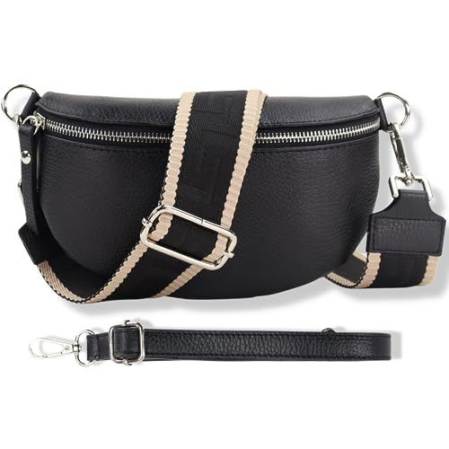 Blade Bauchtasche Damen Echtleder, stylische Gürteltasche Damen mit 2 gemusterten und Leder abnehmbaren & verstellbaren Breiten Gürteln, Crossbody Bag Damen, Hochwertige Brusttasche für Frauen von Blade