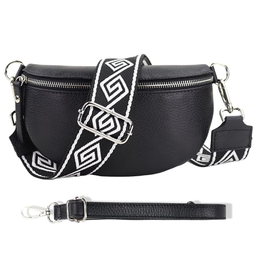 Blade Bauchtasche Damen Echtleder, stylische Gürteltasche Damen mit 2 gemusterten und Leder abnehmbaren & verstellbaren Breiten Gürteln, Crossbody Bag Damen, Hochwertige Brusttasche für Frauen von Blade