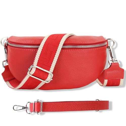 Blade Bauchtasche Damen Echtleder, stylische Gürteltasche Damen mit 2 gemusterten und Leder abnehmbaren & verstellbaren Breiten Gürteln, Crossbody Bag Damen, Hochwertige Brusttasche für Frauen-ROT von Blade