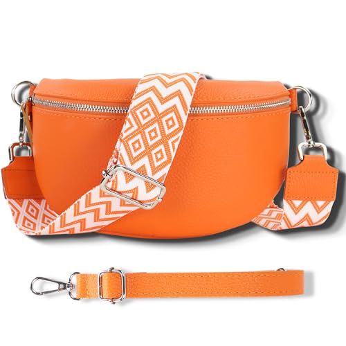 Blade Bauchtasche Damen Echtleder, stylische Gürteltasche Damen mit 2 gemusterten und Leder abnehmbaren & verstellbaren Breiten Gürteln, Crossbody Bag Damen, Hochwertige Tasche für Frauen-ORANGE von Blade