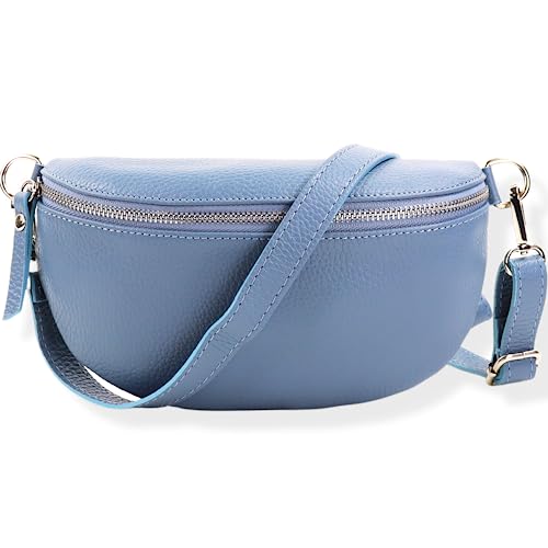 Blade Bauchtasche Echtleder, stylisch Umhängetasche, Hüfttasche für Damen, Hochwertige Schultertasche mit Reißverschluss, Crossbody Bag, Handtasche, Gürteltasche (Jeans BLAU) von Blade