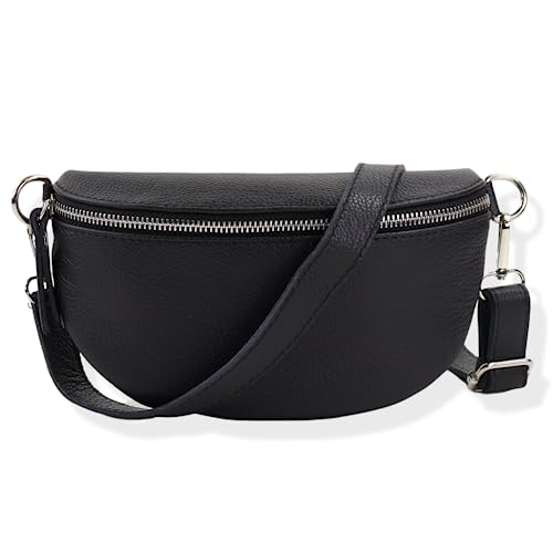 Blade Bauchtasche Echtleder, stylisch Umhängetasche, Hüfttasche für Damen, Hochwertige Schultertasche mit Reißverschluss, Crossbody Bag, Handtasche, Gürteltasche (SCHWARZ) von Blade