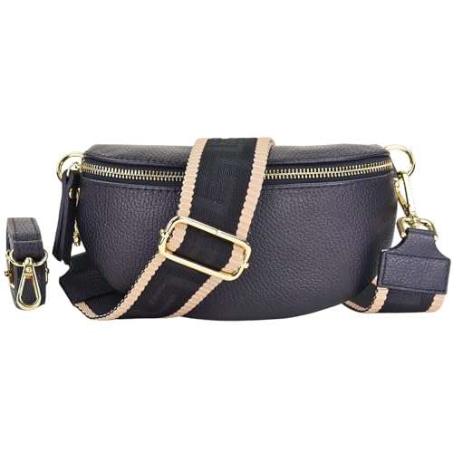 Blade Gold Bauchtasche Damen Echtleder, stylische Gürteltasche Damen mit 2 gemusterten und Leder abnehmbaren & verstellbaren Breiten Gürteln, Crossbody Bag Damen, Hochwertige Brusttasche für Frauen von Blade