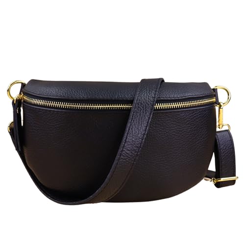 Blade Gold Bauchtasche Damen Echtleder, stylische Gürteltasche Damen mit 2 gemusterten und Leder abnehmbaren & verstellbaren Breiten Gürteln, Crossbody Bag Damen, Hochwertige Brusttasche für Frauen von Blade