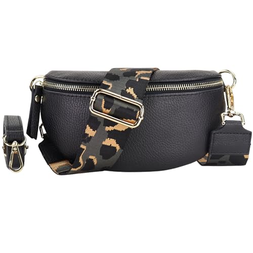 Blade Gold Bauchtasche Damen Echtleder, stylische Gürteltasche Damen mit 2 gemusterten und Leder abnehmbaren & verstellbaren Breiten Gürteln, Crossbody Bag Damen, Hochwertige Brusttasche für Frauen von Blade