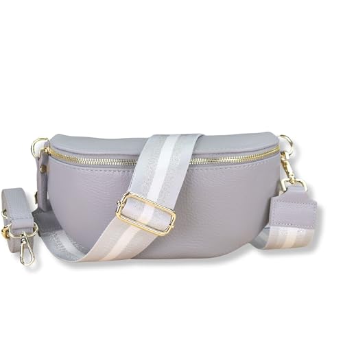 Blade Gold Bauchtasche Damen Echtleder, stylische Gürteltasche Damen mit 2 gemusterten und Leder abnehmbaren & verstellbaren Breiten Gürteln, Crossbody Bag Damen (Grau Gold-8, Groß) von Blade