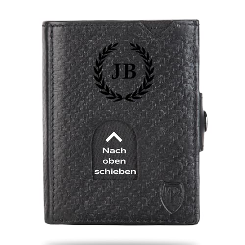 Blade Personalisiertes Kartenetui für 6-8 Karten - Mini Wallet mit RFID-Schutz für Herren/Damen - Personalisierter Kreditkartenhalter - Slim Portmonee Geldbeutel - Credit Card Holder-CarbonSchwarz von Blade