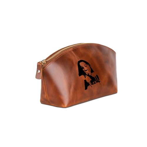 Personalisierbare Kosmetiktasche für Damen aus echtem Leder - Stilvolle Lederschminktasche, Kulturbeutel, Reise-Make-up-Koffer, Individualisierbare Make-up-Tasche als Geschenk - Avanza Braun von Blade