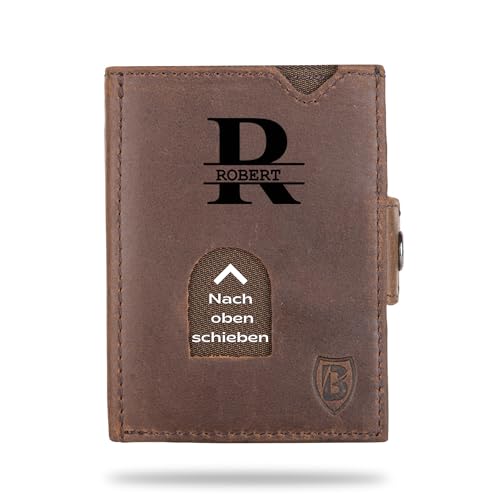 Personalisiertes Kartenetui für 6-8 Karten - Mini Wallet mit RFID-Schutz für Herren / Damen - Personalisierter Echtleder Kreditkartenhalter - Slim Portmonee Geldbeutel - Credit Card Holder-Chesnut von Blade