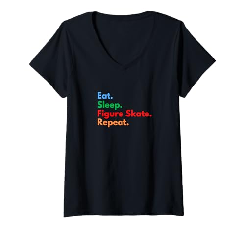 Damen Eat Sleep Eiskunstlauf-Repeat für Eiskunstläufer und Liebhaber T-Shirt mit V-Ausschnitt Damen Eat Sleep Eiskunstlauf-Repeat für Eiskunstläufer und Liebhaber T-Shirt mit V-Ausschnitt von BladeArt Co.