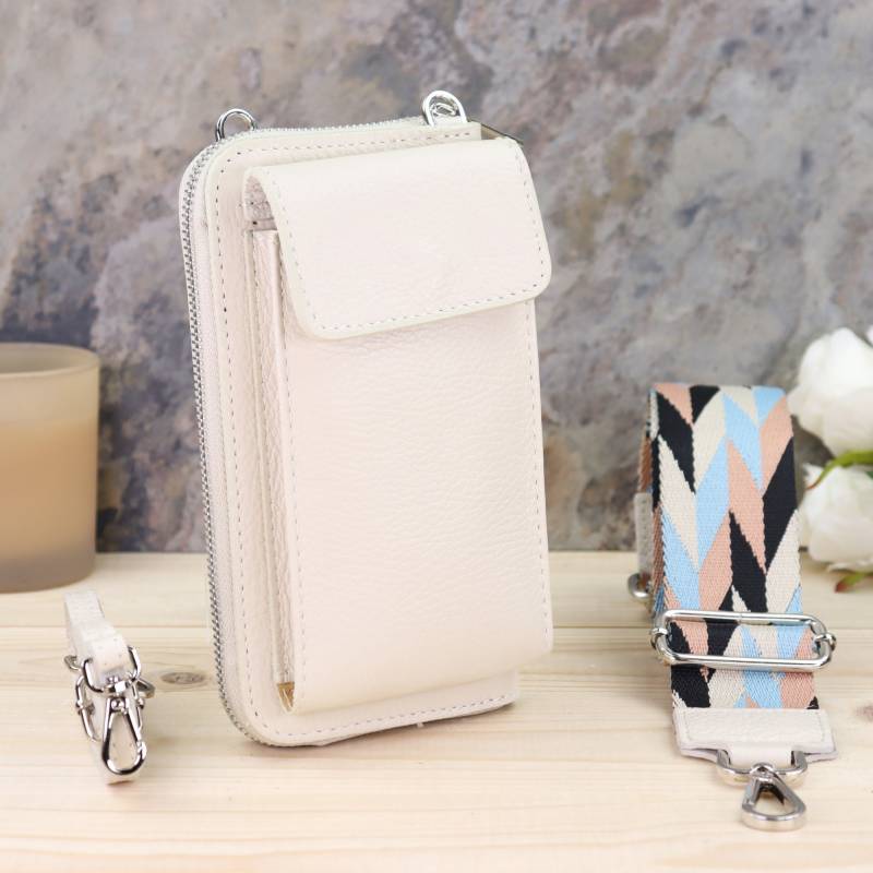 Creme Mini Messenger Leder Umhängetasche Und Geldbörse, Kartenschlitze, Kleine Crossbody Handytasche Mit Gemustertem Gürtel, Valentinstag von BladeLeather