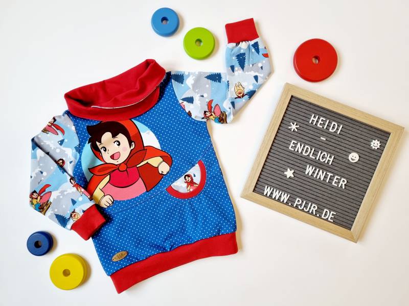 Größe 104/110 Schneller Versand Pullover, Heidi - Endlich Winter, Sweat, Sweatshirt, Stehkragen, Mit Eingrifftasche von Blagenwerk