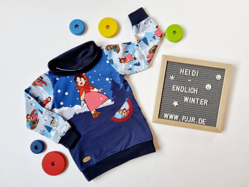 Größe 92/98 Schneller Versand Pullover, Heidi - Endlich Winter, Sweat, Sweatshirt, Stehkragen, Mit Eingrifftasche von Blagenwerk