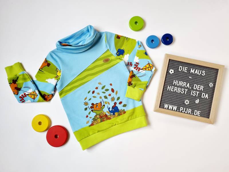 Pullover, Die Maus - Hurra, Der Herbst Ist Da, Sweat, Sweatshirt, Laub, Bunt, Stehkragen, Verschiedene Größen von Blagenwerk