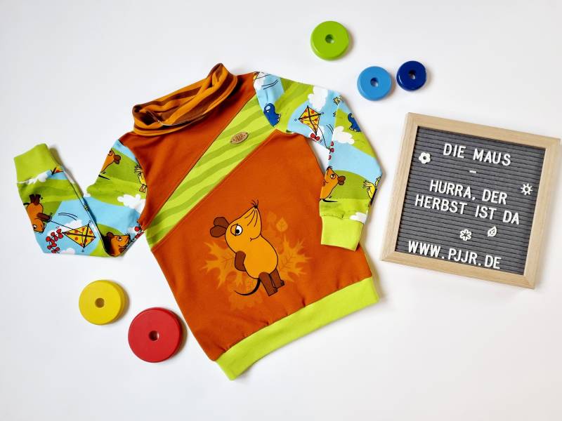 Pullover, Die Maus - Hurra, Der Herbst Ist Da, Sweat, Sweatshirt, Laub, Bunt, Stehkragen, Verschiedene Größen von Blagenwerk