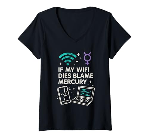 Damen Merkur Retrograde Survivor Funny Astrology Meme Zodiac T-Shirt mit V-Ausschnitt von Blame Mercury Retrograde Squad Witchcore Astrology