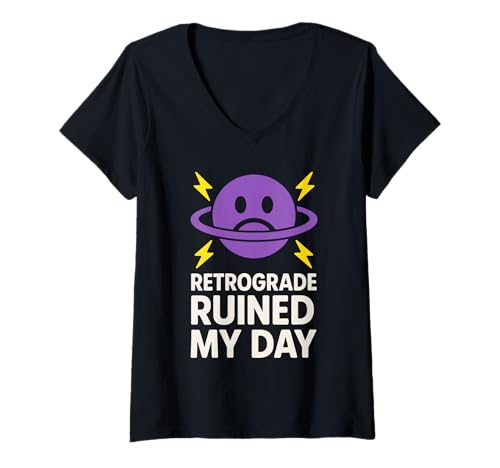 Damen Merkur Retrograde Survivor Funny Astrology Meme Zodiac T-Shirt mit V-Ausschnitt von Blame Mercury Retrograde Squad Witchcore Astrology