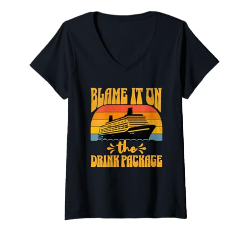 Damen Lustige passende Familien-Kreuzfahrt T-Shirt mit V-Ausschnitt von Blame it on the Drink Package