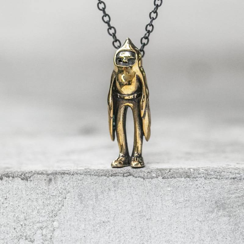 Messing Anhänger Halskette - Hand Gegossene Massive Vogel Figur von BlamoToys