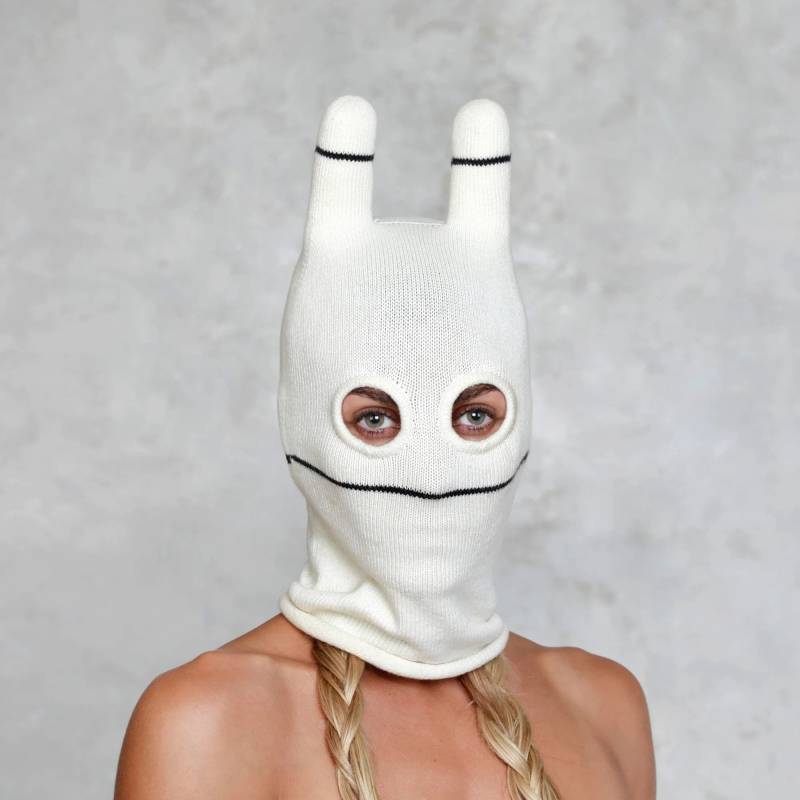 Socken Gestrickte Balaclava Weiß Gestreifte Baumwoll-Schnee-Maske von BlamoToys