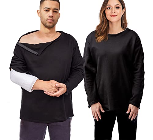 Schulterchirurgische Hemden, Unisex Rehabhemd mit diskreten Schulterknöpfen, Chemo-Kleidung, Langarmshirt Herren & Damen (Schwarz, XX-Large) von Blamoche