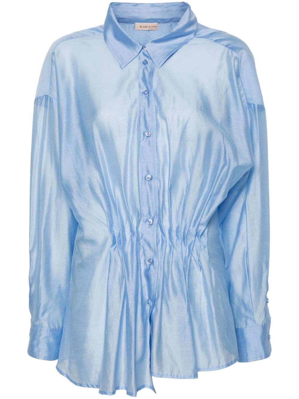 Blanca Vita pleated spread-collar shirt - Blau von Blanca Vita