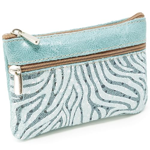 Blanck Geldbörse aus Leder mit 2 Reißverschlüssen mit Nickelstreifen für Damen. Buntglas- und Zebra-Muster. Doppelfach. Maße 11 x 8 x 1,5 cm und 35 g. Ideal für Taschen. von Blanck