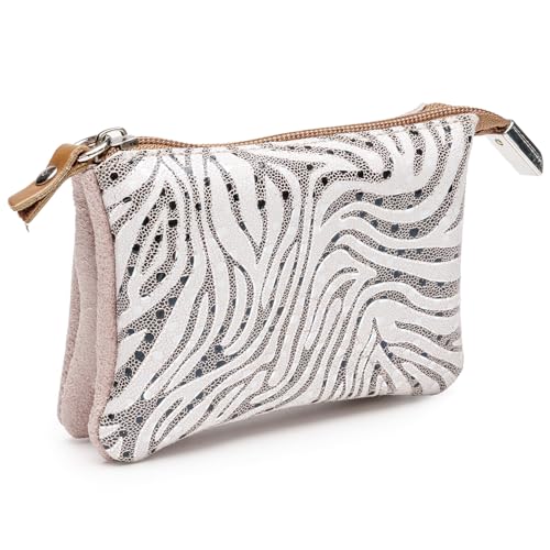 Blanck. Geldbeutel. Zebra Rosa. Frauen. Kartenhalter aus Leder. Doppelter Zwickel. Reißverschluss mit Puller. 2 Fächer. Gewicht 11,5 x 8,5 x 2,5 cm und 57 g. von Blanck